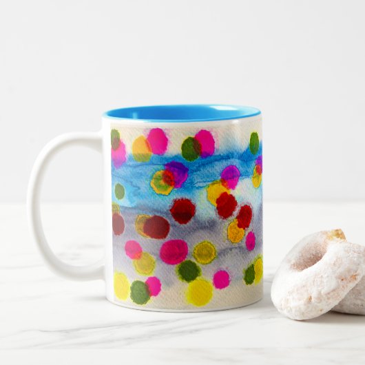 Waterverf blauwe stippen abstract tweekleurige koffiemok (Met donut)