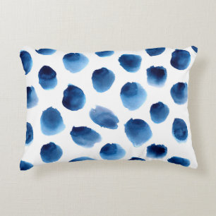 Waterverf Blauwe Stippen: Hand geschilderd Naadloo Accent Kussen