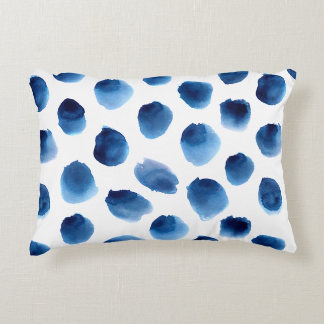 Waterverf Blauwe Stippen: Hand geschilderd Naadloo Accent Kussen (Voorkant)