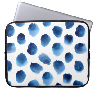 Waterverf Blauwe Stippen: Hand geschilderd Naadloo Laptop Sleeve
