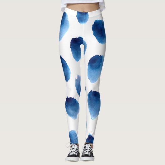 Waterverf Blauwe Stippen: Hand geschilderd Naadloo Leggings (Voorkant)