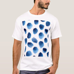 Waterverf Blauwe Stippen: Hand geschilderd Naadloo T-shirt