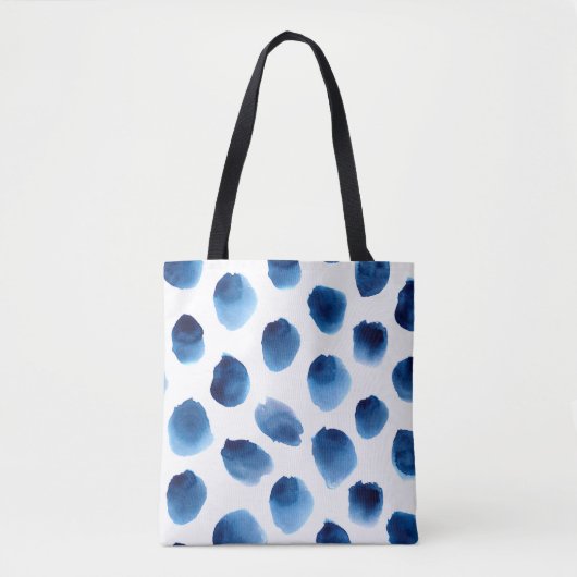 Waterverf Blauwe Stippen: Hand geschilderd Naadloo Tote Bag (Voorkant)