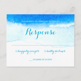Waterverf Blauwe Strand Bruiloft RSVP Kaartje