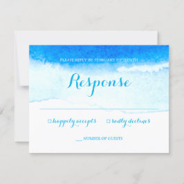 Waterverf Blauwe Strand Bruiloft RSVP Kaartje