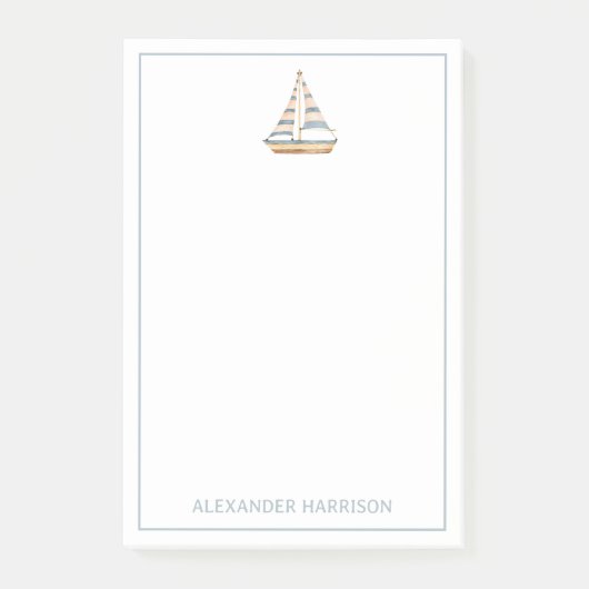Waterverf Blauwe Streep Zeilboot Post-it® Notes (Voorkant)