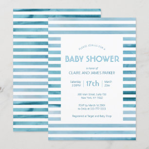 Waterverf Blauwe strepen Eenvoudig Baby shower Kaart