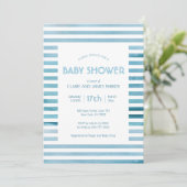 Waterverf Blauwe strepen Eenvoudig Baby shower Kaart (Staand voorkant)