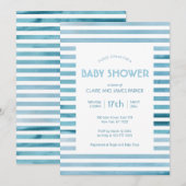 Waterverf Blauwe strepen Eenvoudig Baby shower Kaart (Voorkant / Achterkant)