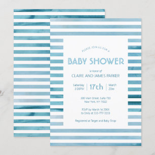 Waterverf Blauwe strepen Eenvoudig Baby shower Kaart
