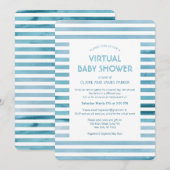 Waterverf Blauwe Stripes Virtueel Baby shower Kaart (Voorkant / Achterkant)