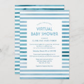 Waterverf Blauwe Stripes Virtueel Baby shower Kaart (Voorkant / Achterkant)