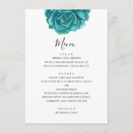 Waterverf blauwe succulent. Teal bruiloft. Botanis Menu