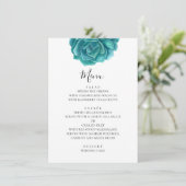 Waterverf blauwe succulent. Teal bruiloft. Botanis Menu (Staand voorkant)