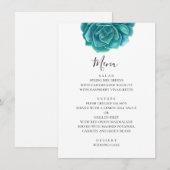 Waterverf blauwe succulent. Teal bruiloft. Botanis Menu (Voorkant / Achterkant)