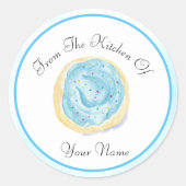 Waterverf blauwe suikerkoekje uit de keuken van ronde sticker (Voorkant)