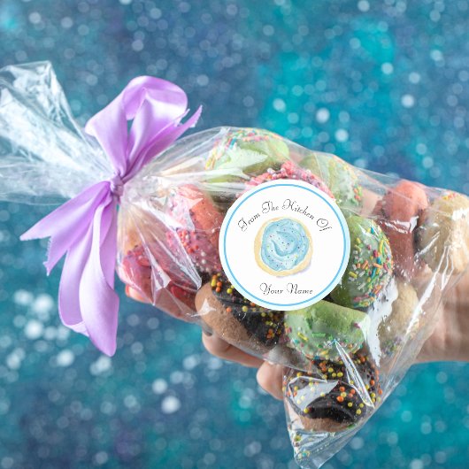 Waterverf blauwe suikerkoekje uit de keuken van ronde sticker