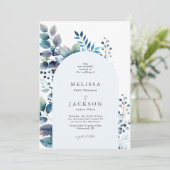 Waterverf Blauwe takken en bessen Wedding Invi Kaart (Staand voorkant)