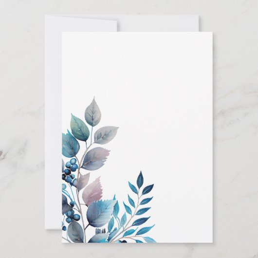 Waterverf Blauwe takken en bessen Wedding Invi Kaart (Achterkant)