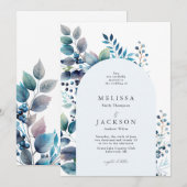 Waterverf Blauwe takken en bessen Wedding Invi Kaart (Voorkant / Achterkant)