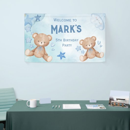 waterverf Blauwe teddybeer kinder welkom Spandoek (Beurs)