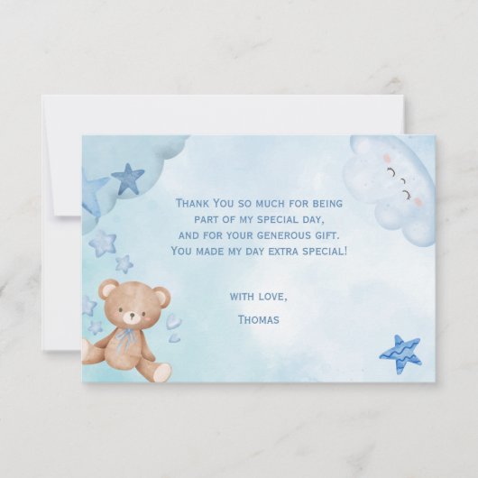 waterverf Blauwe teddybeer kinderen Bedankkaart (Voorkant)