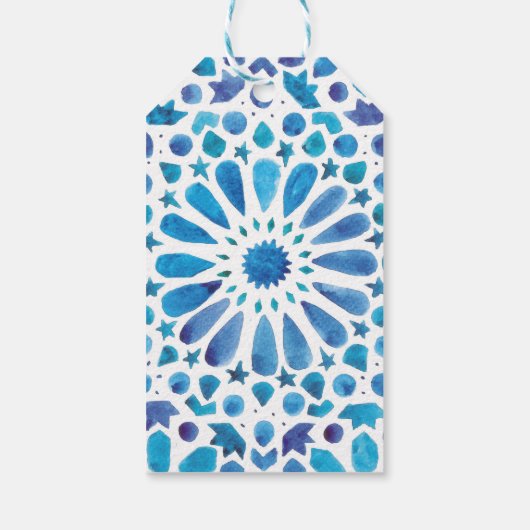 Waterverf Blauwe Tegel Cadeaulabel (Achterkant)