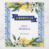 Waterverf Blauwe Tegel Lemons Limocello Wijn Etiket (Enkel label)