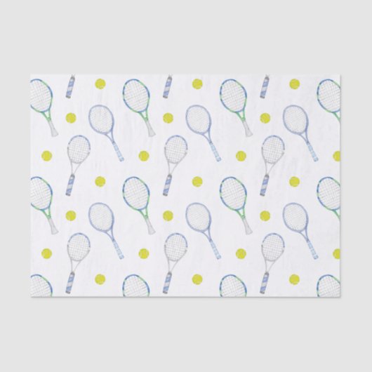 Waterverf Blauwe Tennisrackets Tissuepapier (Voorkant)