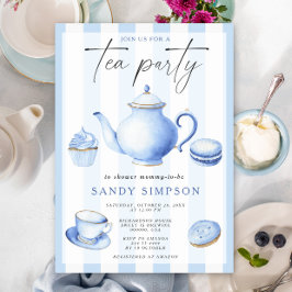 Waterverf Blauwe Theepartij Baby Baby Shower Kaart
