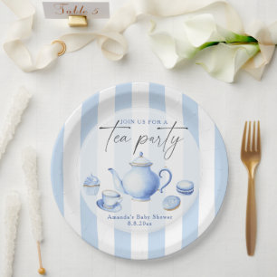 Waterverf Blauwe Theepartij Baby Shower Papieren Bordje