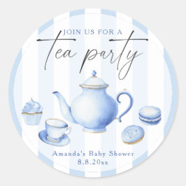 Waterverf Blauwe Theepartij Baby Shower Ronde Sticker