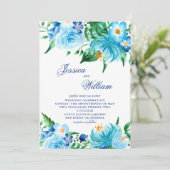 Waterverf Blauwe tinten Bloemenbruiloft Kaart (Staand voorkant)