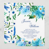 Waterverf Blauwe tinten Bloemenbruiloft Kaart (Voorkant / Achterkant)