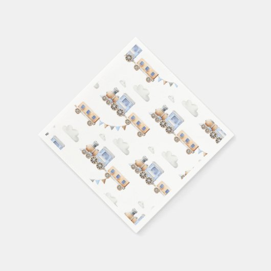 Waterverf Blauwe Treinservetten Servet (Hoek)