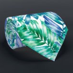 Waterverf Blauwe Tropische palmboom Stropdas<br><div class="desc">Tropische palmboomschijfjes in tinten blauw, turquoise en groen op een witte achtergrond, deze mannen is cool voor de kantoor, een nacht in de stad, een bruiloft, je eigen trouwceremonie, voor de bruidegom of groomsmen of geeft als cadeau aan je man, vader, broer of beste vriend. Meer design in onze winkel....</div>
