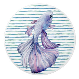 WATERVERF BLAUWE TROPISCHE VISSERIJ BACAZEN VACATI KERAMISCHE KNOP