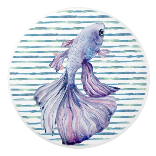 WATERVERF BLAUWE TROPISCHE VISSERIJ BACAZEN VACATI KERAMISCHE KNOP (Voorkant)