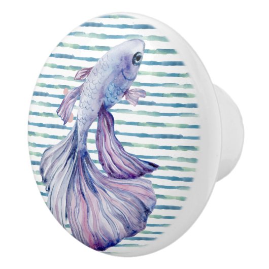 WATERVERF BLAUWE TROPISCHE VISSERIJ BACAZEN VACATI KERAMISCHE KNOP (Rechts)