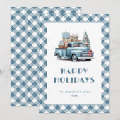 Waterverf Blauwe Truck Sneeuw Plaid Feestdagenkaart (Voorkant / Achterkant)