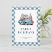 Waterverf Blauwe Truck Sneeuw Plaid Feestdagenkaart (Staand voorkant)