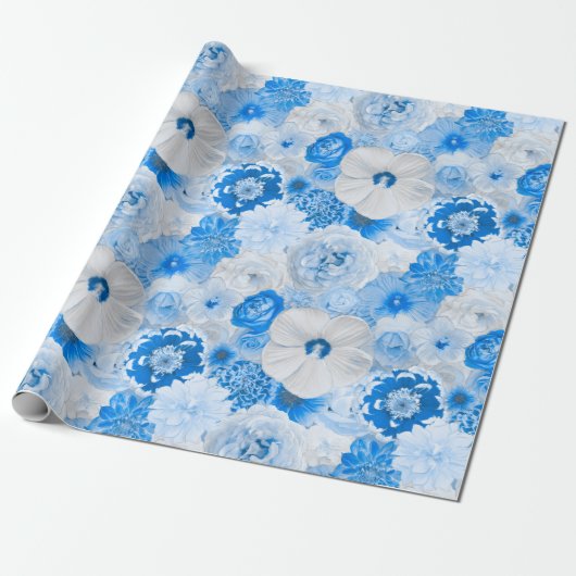Waterverf Blauwe Tuin bloemen elke keer Cadeaupapier (Uitgerold)