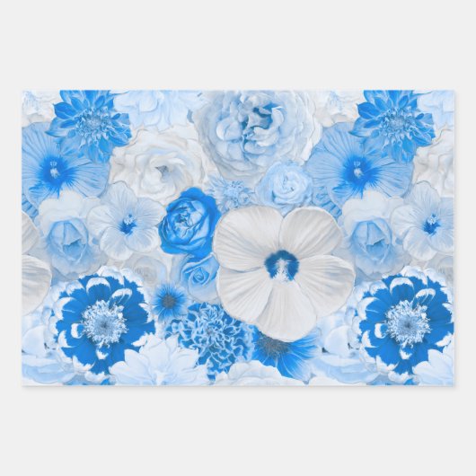 Waterverf Blauwe Tuin bloemen elke keer Inpakpapier Vel (Voorkant 3)