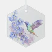 Waterverf Blauwe Tuin Bloemvogel Glas Ornament (Voorkant)