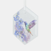 Waterverf Blauwe Tuin Bloemvogel Glas Ornament (Voorkant links)