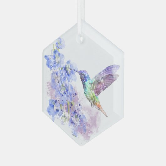 Waterverf Blauwe Tuin Bloemvogel Glas Ornament (Voorkant links)