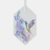 Waterverf Blauwe Tuin Bloemvogel Glas Ornament (Voorkant Rechts)