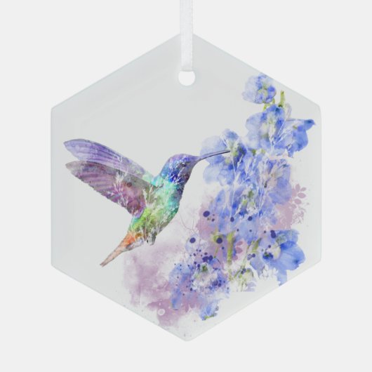 Waterverf Blauwe Tuin Bloemvogel Glas Ornament (Achterkant)