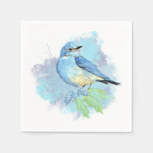 Waterverf  blauwe tuin vogelkunst servet