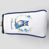Waterverf Blauwe Uil en Rozen Girly Golfheadcover (Voorkant)